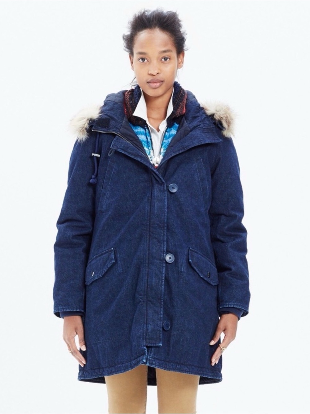 Madewell Vancouver Hooded Parka Puffer Coat Jacket Navy Blue